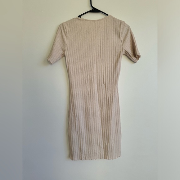 Cream Ribbed Button Mini Dress - Picture 2 of 4